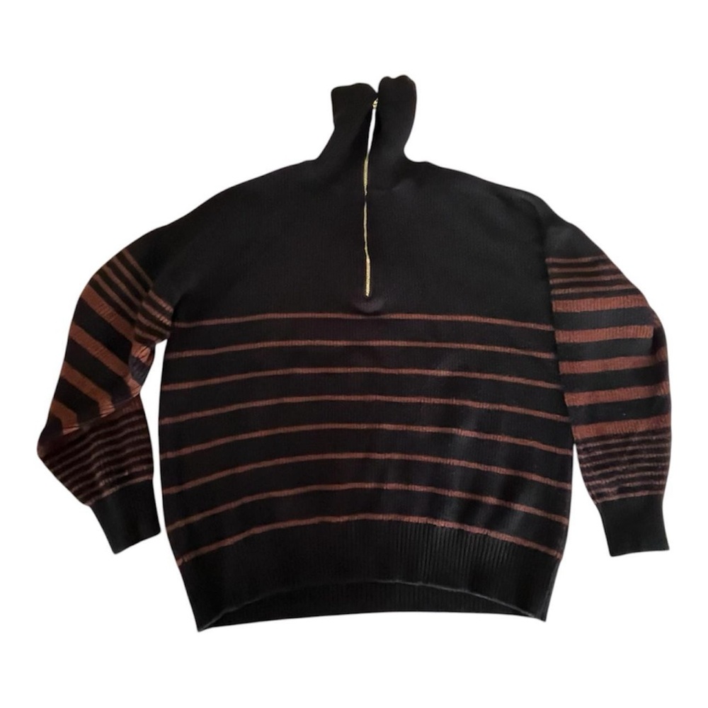 Marc New York Andrew Marc Black Striped Half Zip Sweater Size L